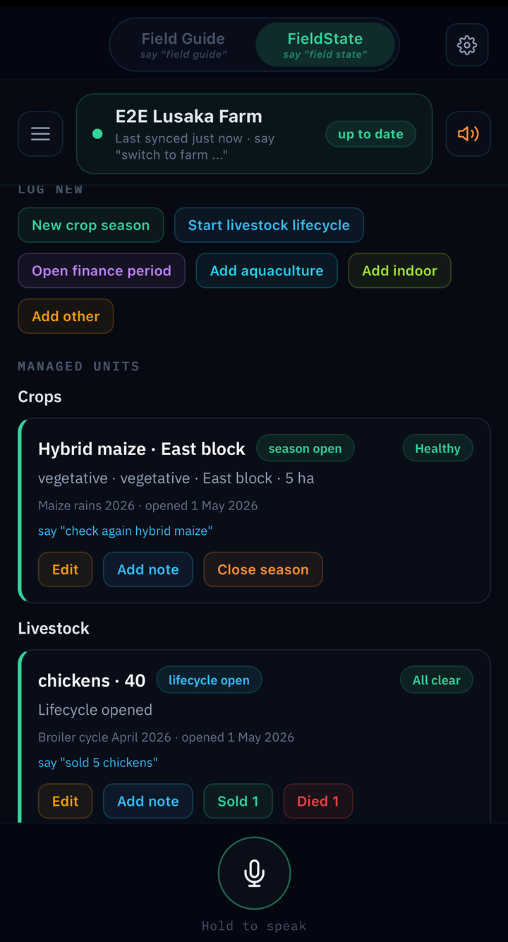 Crops section, track every planting season from start to harvest